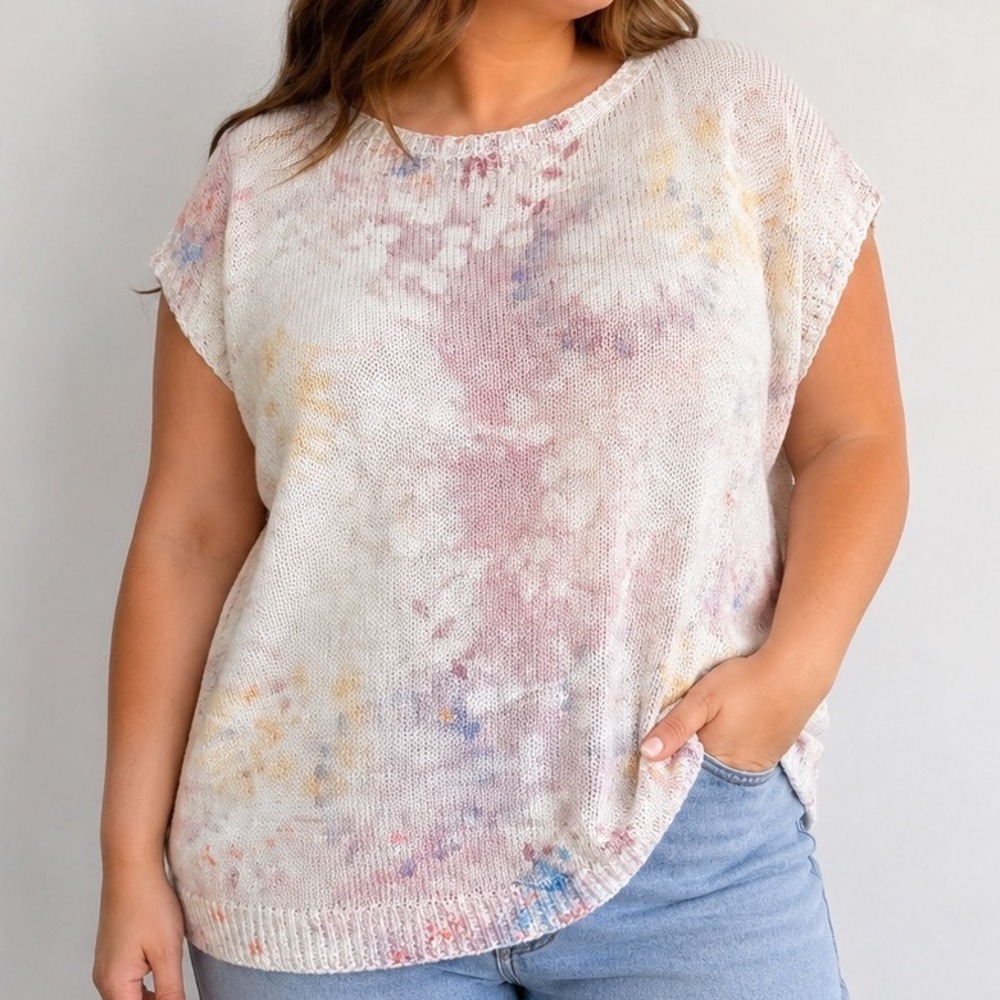 Made in Italy Knit Top Womens Large Pastel Abstract Sleeveless Luisa Ricci Artsy